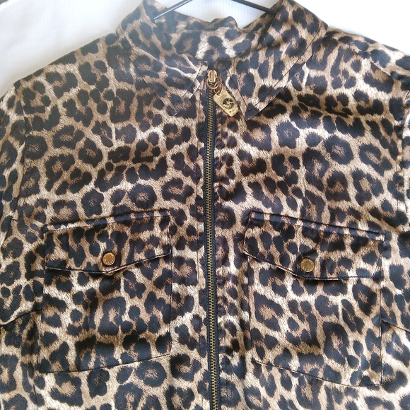 MICHAEL KORS 3/4 Long Sleeve Animal Leopard Print Full Zip Blouse Womens Top XS - Picture 4 of 13